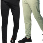 Men's Blend-Lycra Solid Jogger Pants Combo Pack Of 2 (Black & Light Pista)