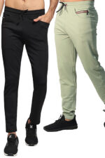 Men's Blend-Lycra Solid Jogger Pants Combo Pack Of 2 (Black & Light Pista)