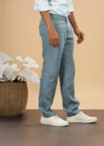 Men's Bluish Grey Linen Cotton Trouser - Image 3