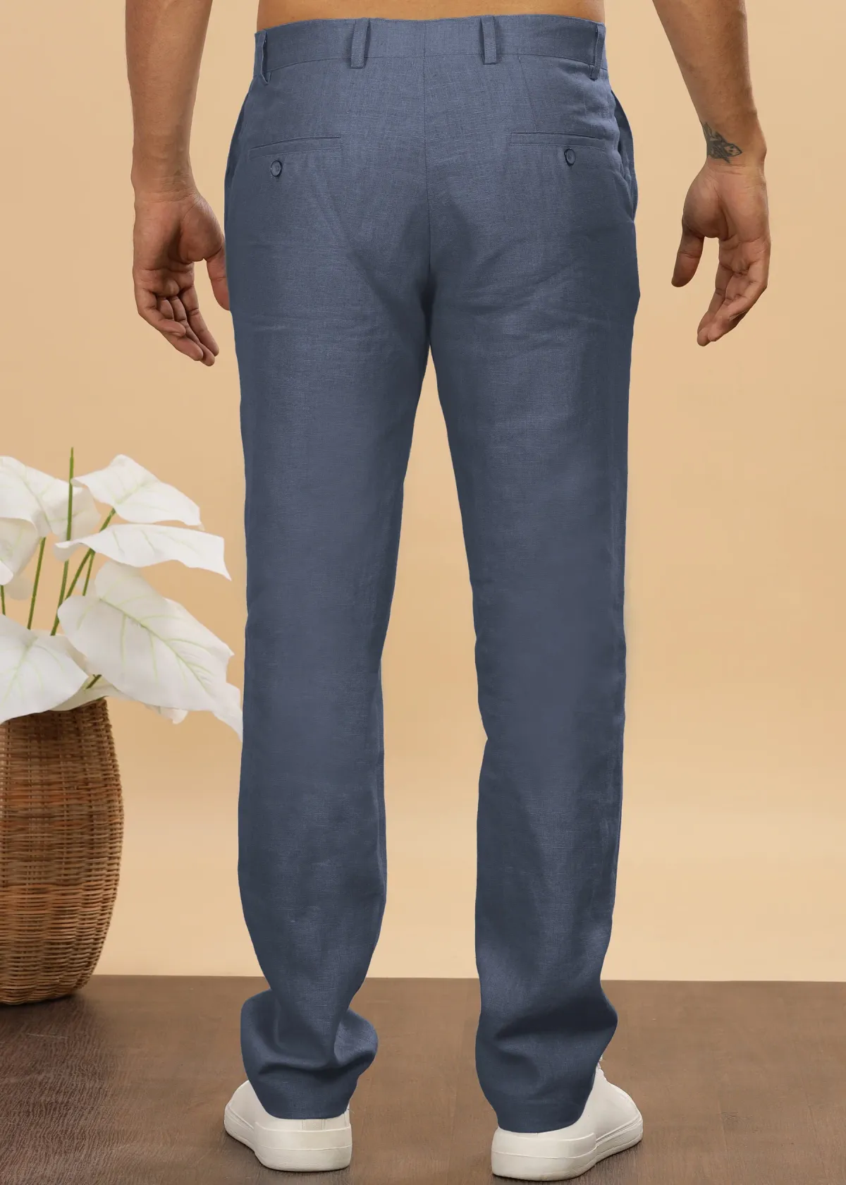 Men's Dark Blue Grey Linen Cotton Trouser - Image 5
