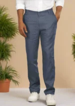 Men's Dark Blue Grey Linen Cotton Trouser - Image 2
