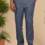 Men's Dark Blue Grey Linen Cotton Trouser
