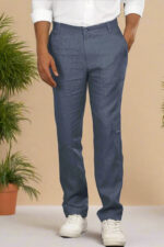 Men's Dark Blue Grey Linen Cotton Trouser