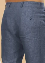Men's Dark Blue Grey Linen Cotton Trouser - Image 3