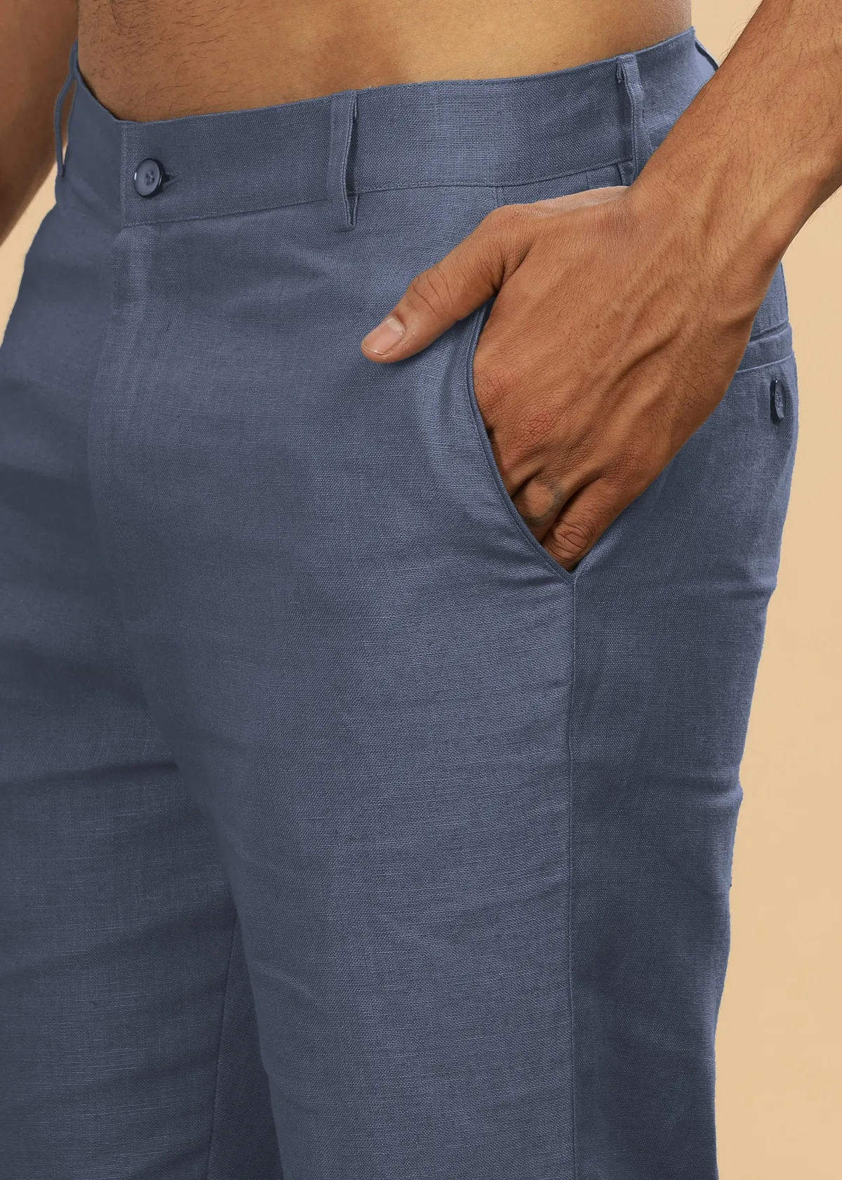 Men's Dark Blue Grey Linen Cotton Trouser - Image 4