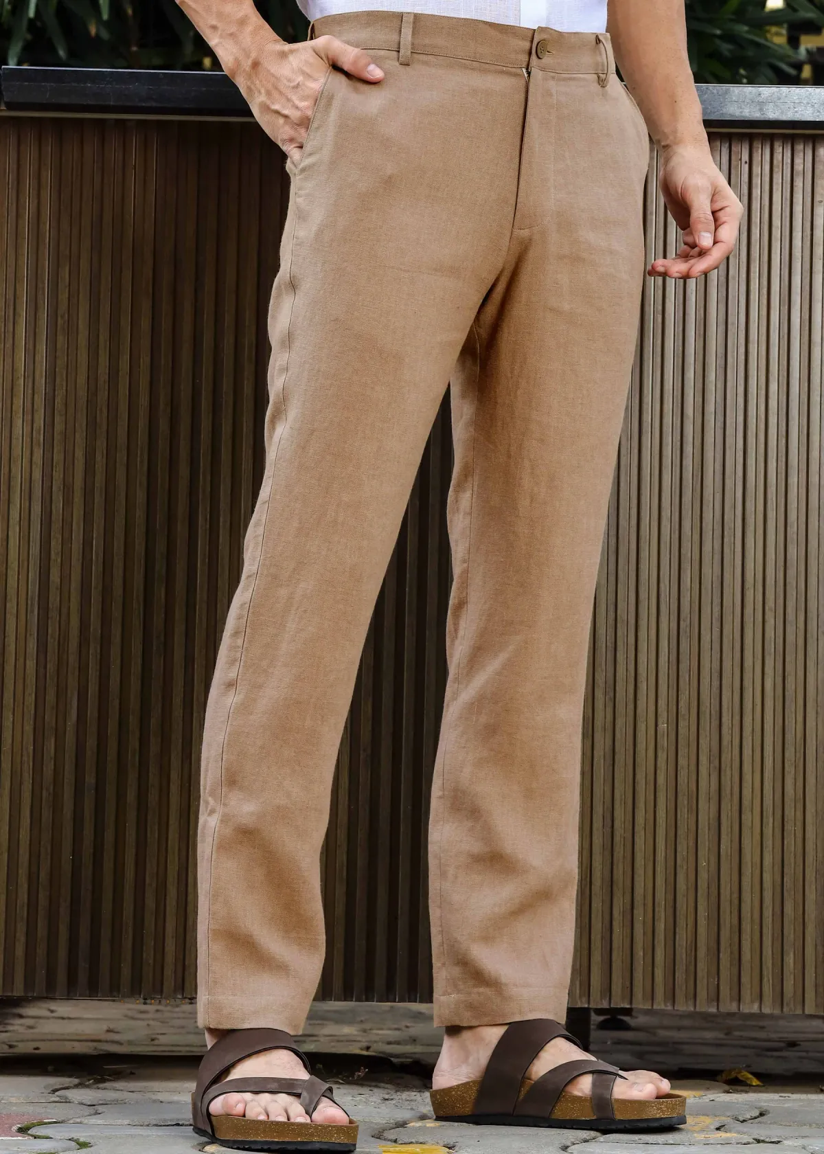 Men's Light Hazelnut Brown Linen Cotton Trouser - Image 5