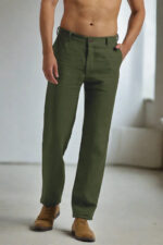 Men's Military Green Linen Cotton Trouser