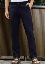 Men's Navy Blue Linen Cotton Trouser - Image 3