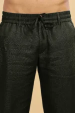 Dark Green Pure Linen Trousers With Elastic Waist Band - Image 8