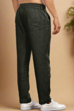 Dark Green Pure Linen Trousers With Elastic Waist Band - Image 2