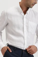 White Color Pure Linen Full Sleeve Shirt - Image 4