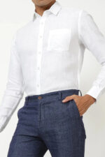 White Pure Linen Full Sleeve Shirt