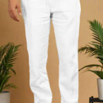 White Pure Linen Trousers With Elastic Waist Band