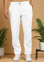 White Pure Linen Trousers With Elastic Waist Band - Image 5