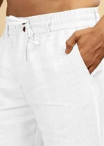 White Pure Linen Trousers With Elastic Waist Band - Image 6