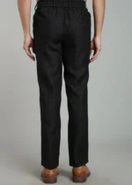 Black Pure Linen Trousers With Elastic Waist Band - Image 2