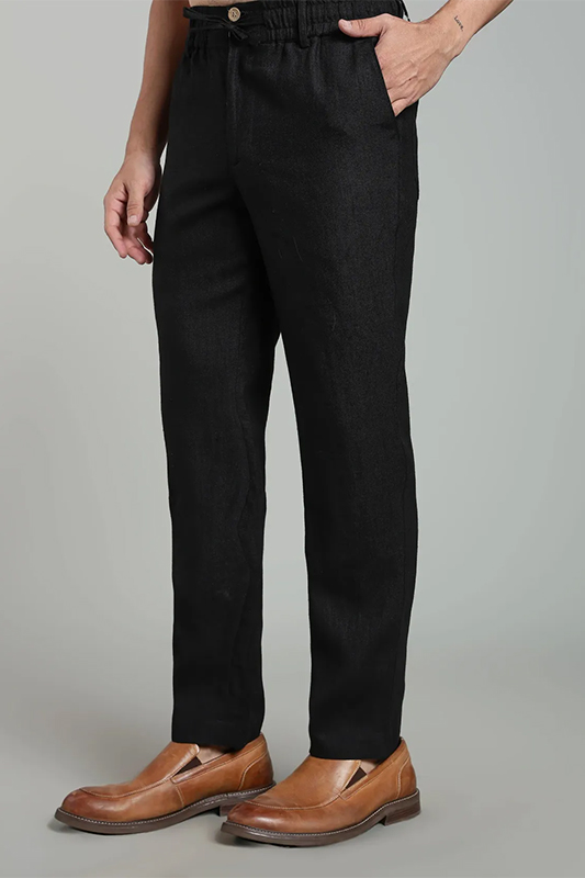X0_qEiYX_QAMEYHR6W1_2026-03-03_1 Black Pure Linen Trousers With Elastic Waist Band - Image 1